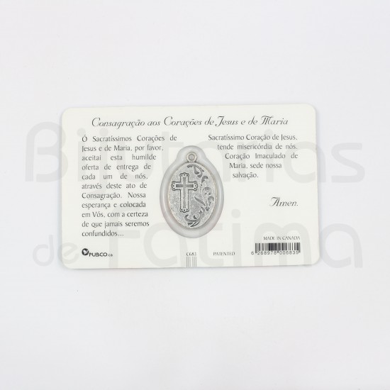 Pagela Corações de Jesus e de Maria c/ medalha e oração