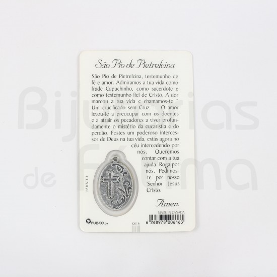 Pagela Padre Pio c/ medalha e oração